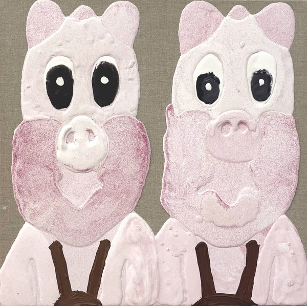 Floris Dutoit Double cochons 41x41 , 2023 résine acrylique sur lin 41x41 cm
