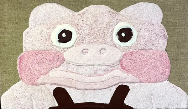 Floris Dutoit Cochon aplati aux joues rouges, 2023 résine acrylique sur lin 24x41,5 cm