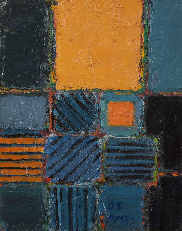 Derek Stafford, Blue and orange squares, 1990