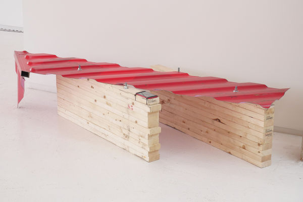 LOT-EK #3 3D Rectangle Top+Side Table/Bench, 2023 steel, paint, wood 17 1/2 x 93 x 40 in 44.5 x 236.2 x 101.6 cm