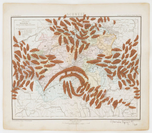 Alexandre Kyungu Mwilambwe Nzoloko of Switzerland, 2021 wood dust and glue on found paper 11 x 13 in 28 x 33 cm