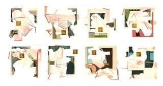 Brad Brown 8O, 2010 watercolor and collage on paper 8 sheets, 6 x 6 inches each 17 x 31 inches framed