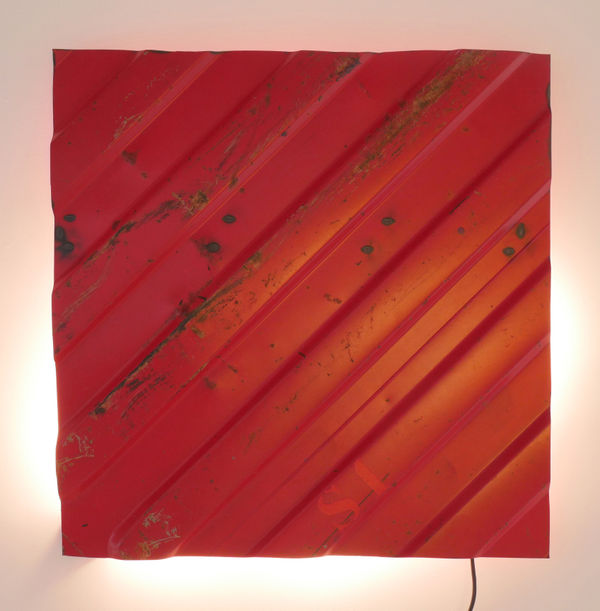 LOT-EK #1 2D Square Top Wall Piece, 2023 steel, paint, LED light 38 x 37 1/2 x 3 1/2 in 96.5 x 95.3 x 8.9 cm