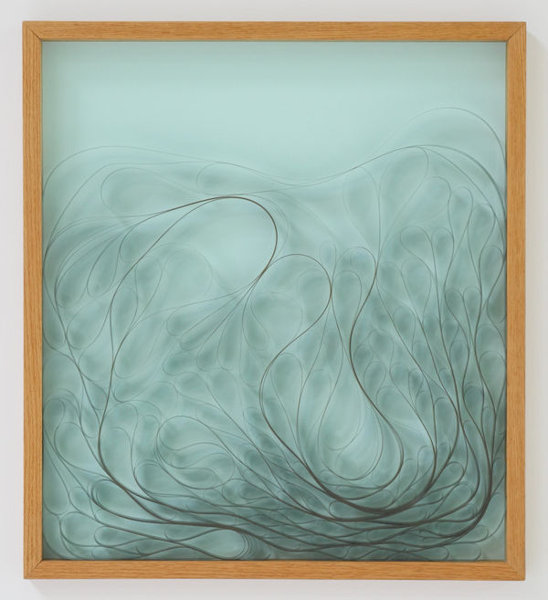 Yulia Pinkusevich Talking Heads, 2020 found 16mm film (section from documentary on SF Bay Area Asian American history), oak, acrylic 22 1/2 x 24 x 2 in 57.1 x 61 x 5.1 cm