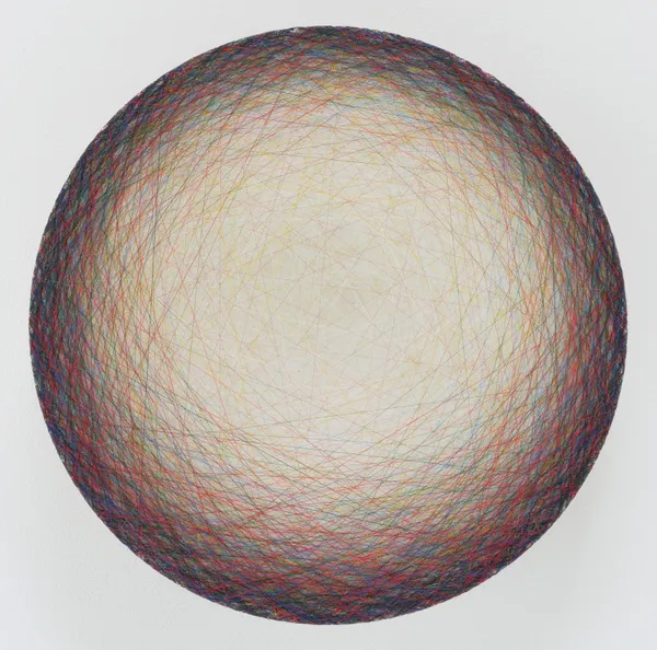 Emil Lukas other of two worlds #1930, 2020 thread, wood, plaster, paint, nails 16 x 16 x 3 1/2 in 40.6 x 40.6 x 8.9 cm