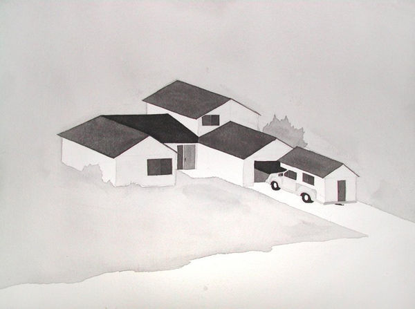 Chris Ballantyne Untitled House (Mobile), 2009 india ink on paper 12 x 16 inches 30.5 x 40.6 cms