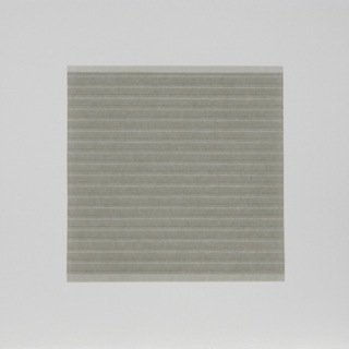 Against white background, thin beige horizontal lines cut across green square-shaped color field.