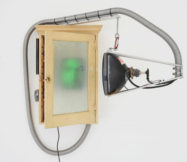 Alan Rath Vanity, 1992 vintage medicine cabinet, aluminum, custom electronics, CRT 48 x 44 x 25 in 121.9 x 111.8 x 63.5 cm