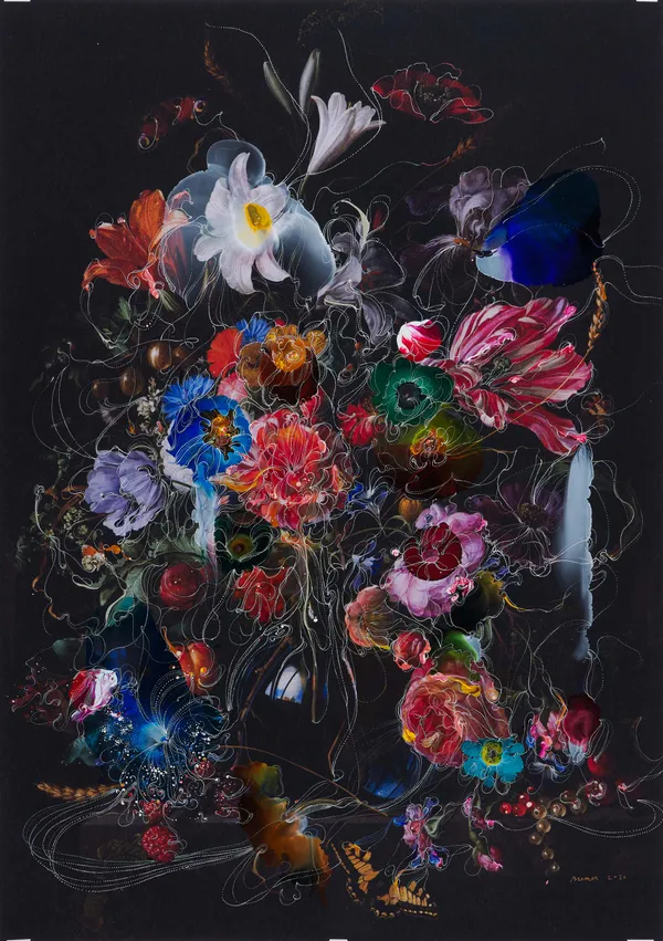 Sebastiaan Bremer Mnempotical trick hand painted photo of flower still life