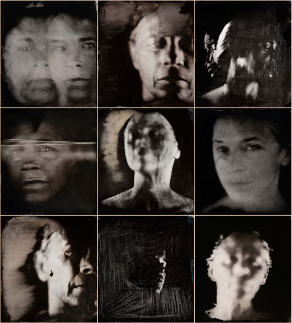 Sally Mann grid of 9 ambrotype self-portraits from the Upon Reflection series