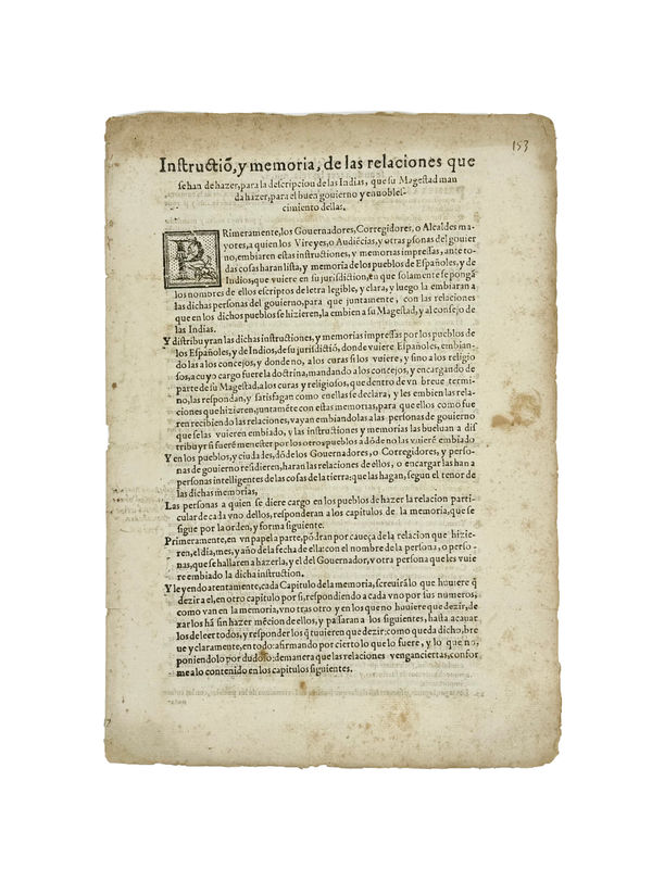 López de Velasco, Juan, Instructio[n], y memoria, de las relaciones que se han de hazer, para la descripción de las Indias que su Magestad manda hazer, para el buen gobierno y ennoblecimiento dellas. Memoria de las cosas que se ha de responder y: de se an de hazer las relaciones, S.a. [1577]. S.l. [Madrid].