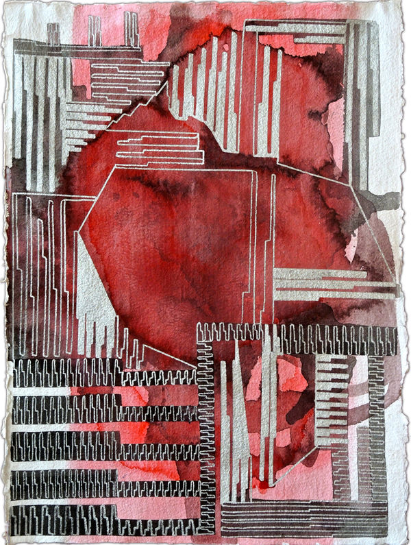 Vargas-Suarez Universal Vector Group LIV, 2014 Gouache and oil enamel on handmade paper 30 x 23 in 76.2 x 58.4 cm