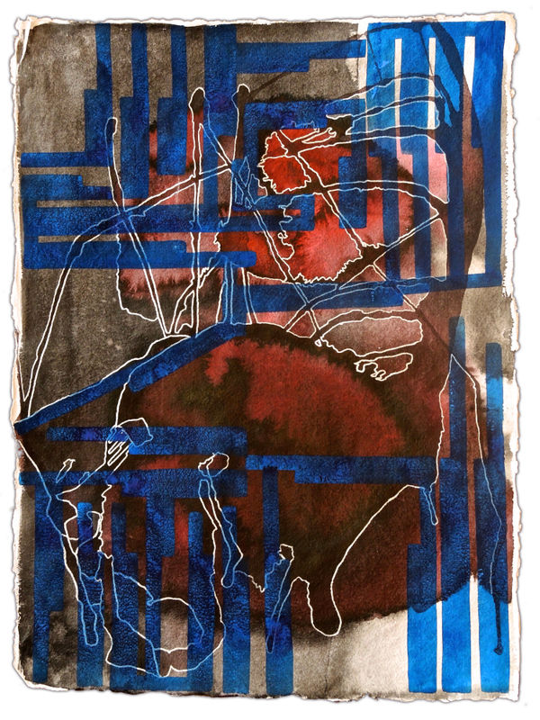 Vargas-Suarez Universal Vector Group LV, 2014 Gouache and oil enamel on handmade paper 30 x 23 in 76.2 x 58.4 cm