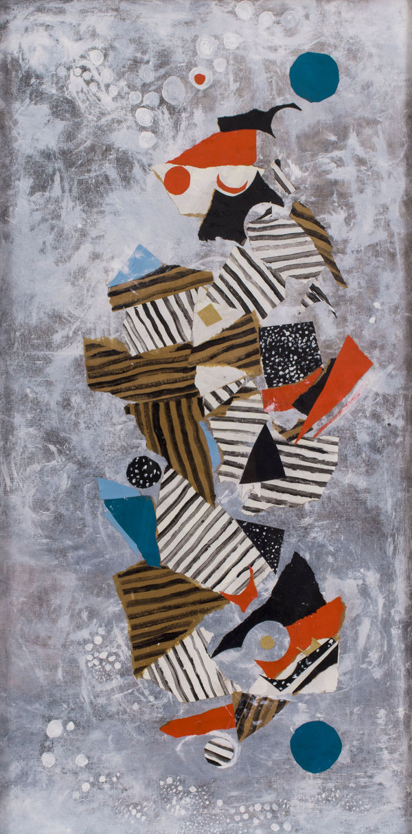 Ides Kihlen Sin titulo (A) (VCH059), 2021 Acrylic with paper and canvas collage on canvas 39 3/8 x 19 3/4 in 100 x 50 cm