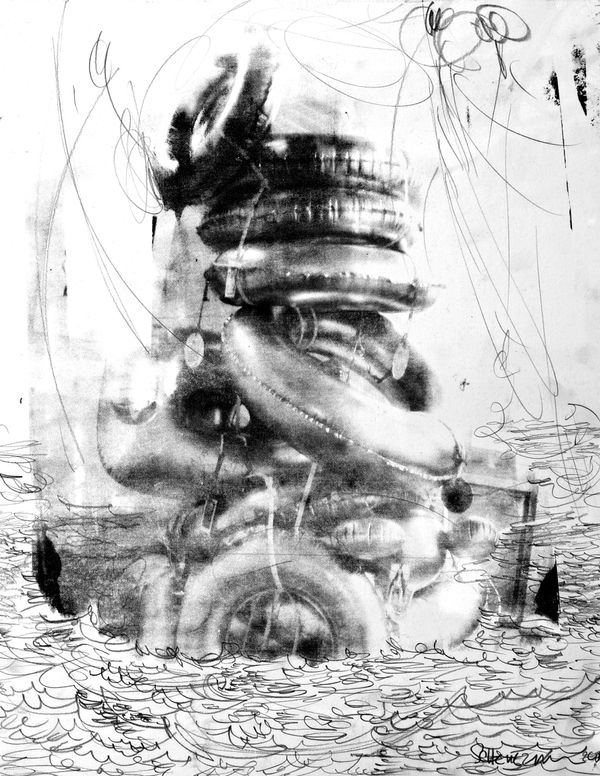 Scherezade García The Floating Cathedral Crossing the Sea of Wonder 1, 2009-2010 Monoprint; silkscreen, archival inkjet and pencil on paper 22 x 17 in 55.9 x 43.2 cm