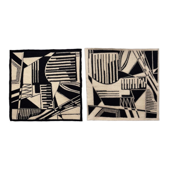 Vargas-Suarez Universal Cosmodrome Set, 2020 Pair of hand dyed, hand felted, laser cut, hand sewn Tian-Shan Mountains sheep’s wool pieces in kurak technique Each 24 x 24 in (61 x 61 cm) Total 30 x 60 in (76.2 x 152.4 cm) Edition of 8 + 1 AP