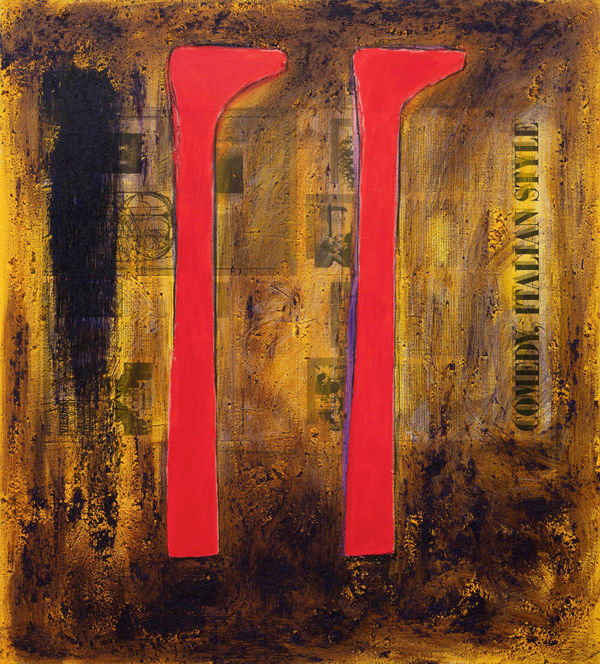 Freddy Rodríguez El Cimarrón Y La Comedia Divina, 1986 Acrylic with sawdust and collage elements on canvas 44 x 40 in 111.8 x 101.6 cm