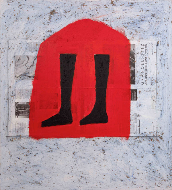 Freddy Rodríguez Atrapado en punzó, 1986 Acrylic with sawdust and collage elements 44 x 40 in 111.8 x 101.6 cm