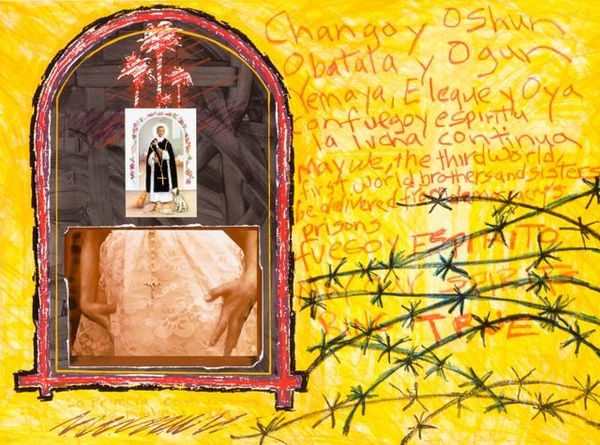 Juan Sánchez, La Lucha Continua (Guariquen: Images and Words Rican/Structured series), 1986