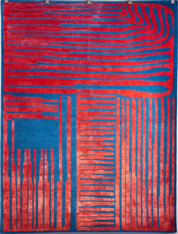 Vargas-Suarez Universal Lava Vectors, 2018 Hand dyed, hand woven Himalayan wool and bamboo silk in Tibetan knot technique, 100 kpsi (knots per square inch) 84.25 x 63 in 215 x 160 cm Edition of 8 + 1 AP