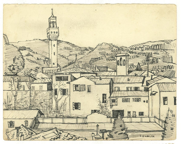 José Gurvich Paisaje de Italia, 1956 Ink on paper 6 3/4 x 8 5/8 in 17 x 22 cm