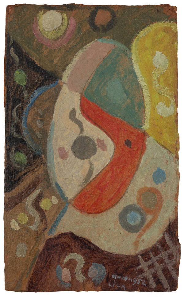 Esteban Lisa Juego con líneas y colores, 1952 Oil on thin board 11 1/8 x 6 7/8 in 28.3 x 17.5 cm