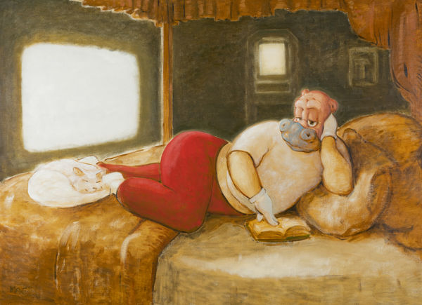 Manuel Aja Espil Maja Reading, 2023 Oil on linen 41 x 56 1/4 in 104 x 143 cm
