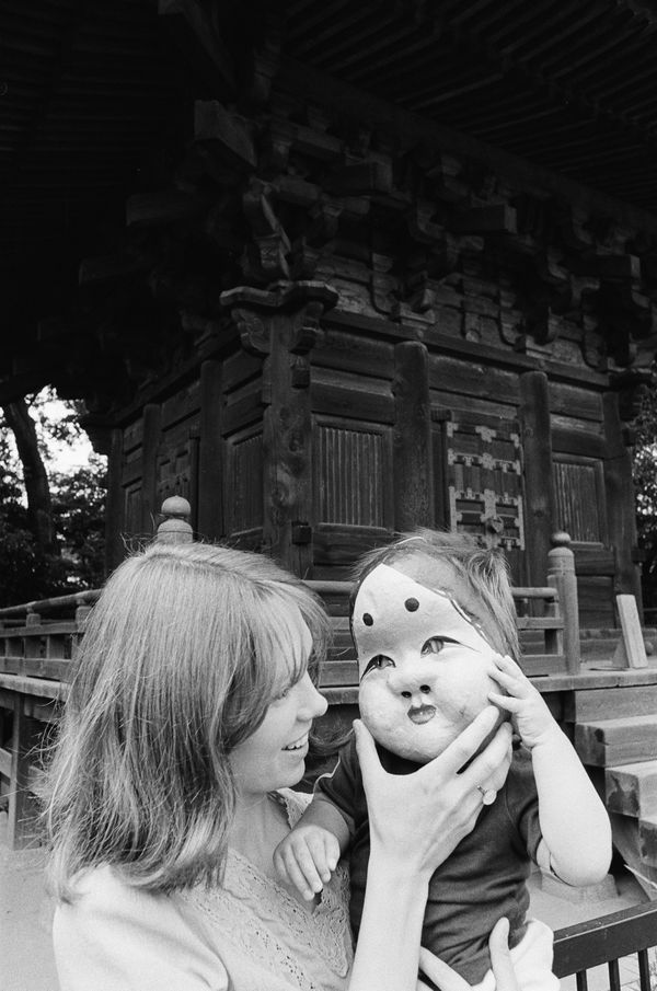 Hideoki, Mary Putting Okame on Mitsu, Japan, 1973
