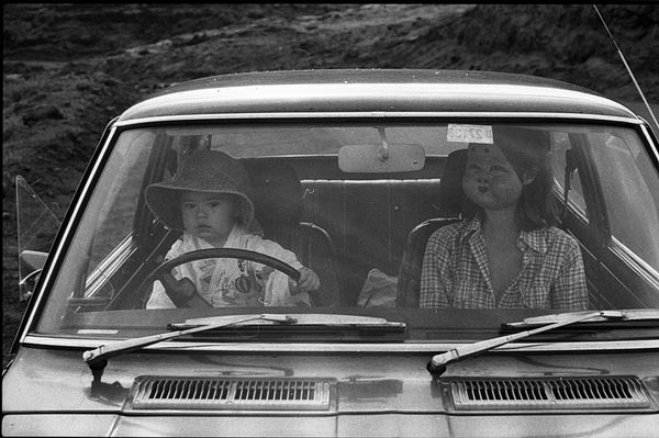 Hideoki, Mitsu driving Mom, Hawaii, 1973