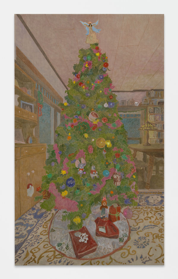 Hayley Barker My Folks' Xmas Tree, 2024 oil on linen 217 x 130.5 cm (framed) 85 3/8 x 51 3/8 in