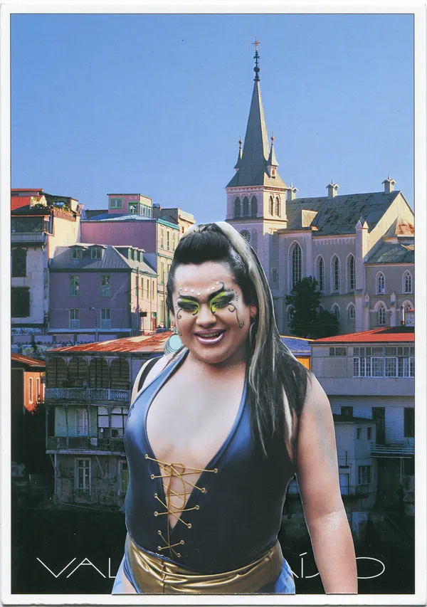 Juvenal Barría Transvalparaíso VIII, 2013 Analogue collage, tourism postcard and digital photography, in acrylic frame 18 x 13 cm