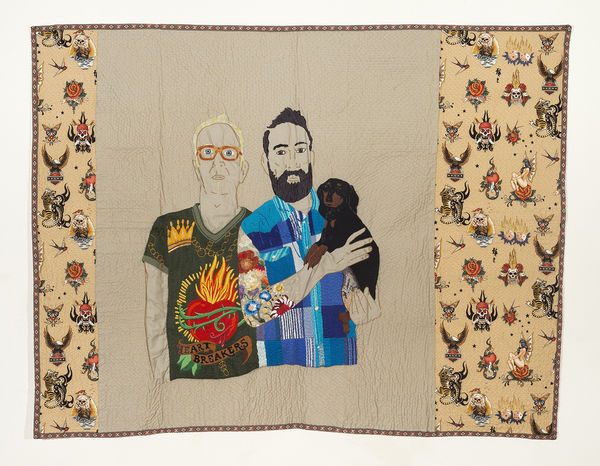 Chiachio & Giannone HeArt Breakers, 2015 Hand embroidery with cotton thread, rayon and jewel effect on Alexander Henry fabric 133 x 173 cm