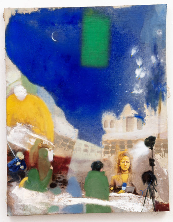 Elías Santis Palos de Frontera, 2023 Acrylic and oil on found vintage framed canvas 58 x 45 cm