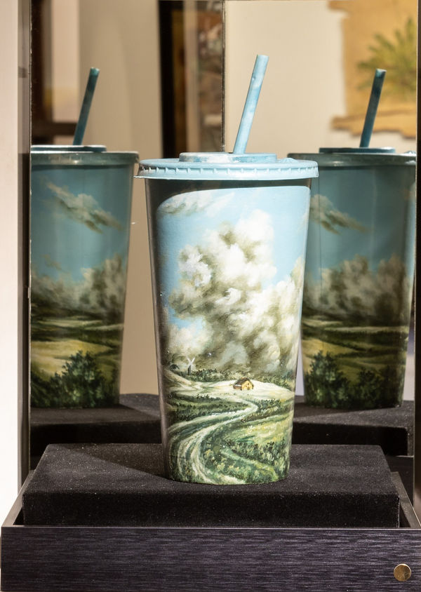 Armando de la Garza De la serie Biotá, 2022 Oil on cardboard cup, plastic lid and straw 21 x 9 x 9 cm