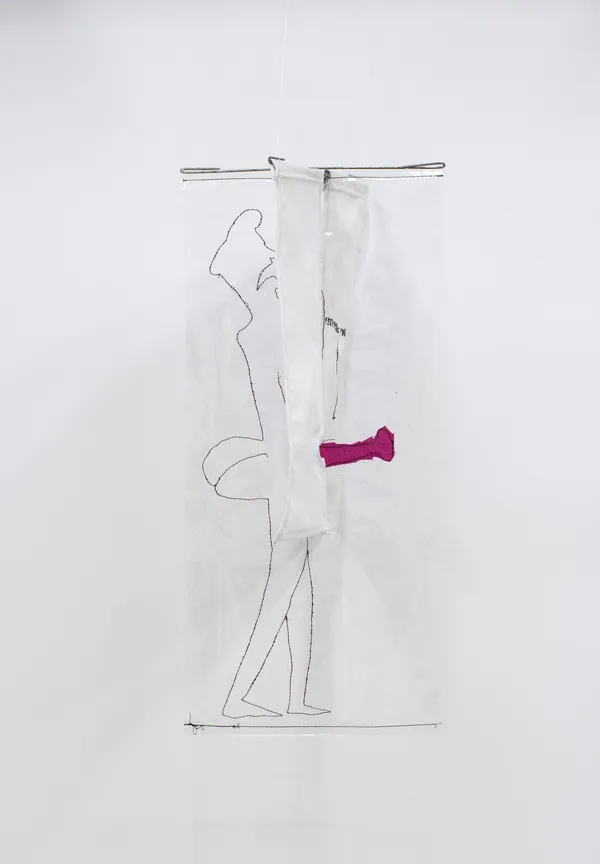 Andes Quin France Sex Booth, 2024 Embroidery on transparent plastic. 54 x 23 cm