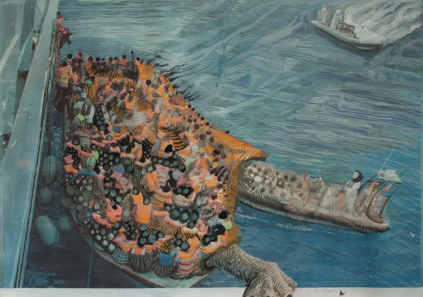 Rokni Haerizadeh, The Sun Shines on a Graveyard and a Garden Alike, and the Rain a Loyal Man from a Traitor Knows not, 2015-17