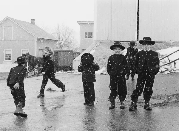 George Tice, Amish Children Playing in Snow, Lancaster, Pennsylvania, 1969