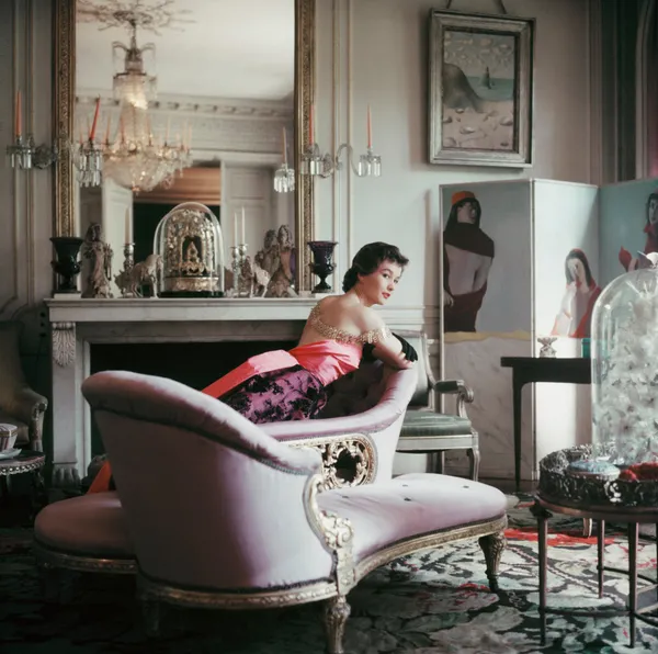 Mark Shaw, Model Chislaine de Bosisson in the Paris home of Elsa Schiaparelli, 1953