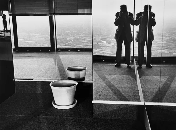 André Kertész, Portrait of Kertesz in Chicago - Sears Tower at time of Art Institute Show, 1985