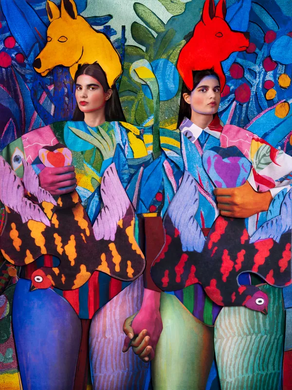 Cooper & Gorfer, Twins With Dogs And Birds, 2024