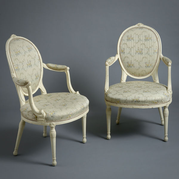 PAIR OF GEORGE III WHITE-PAINTED ARMCHAIRS