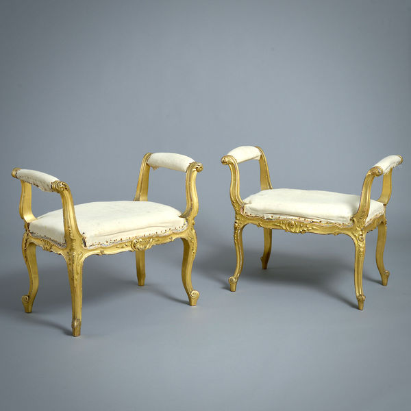 PAIR OF VICTORIAN GILT-WOOD STOOLS BY JAMES SHOOLBRED & CO.