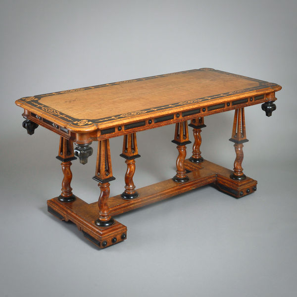 MARQUETRY-INLAID ASH AND EBONISED CENTRE TABLE
