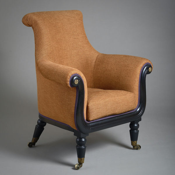 REGENCY EBONISED LIBRARY ARMCHAIR