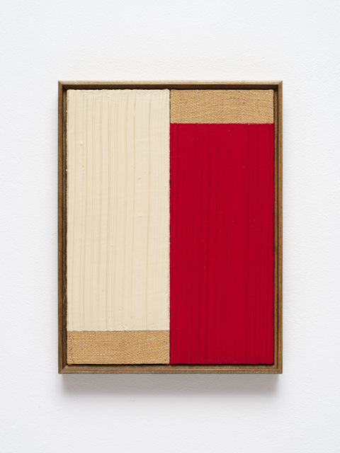 Johnny Abrahams Untitled (White & Red VI), 2021 Acrylic and oil on burlap 41 x 31 cm