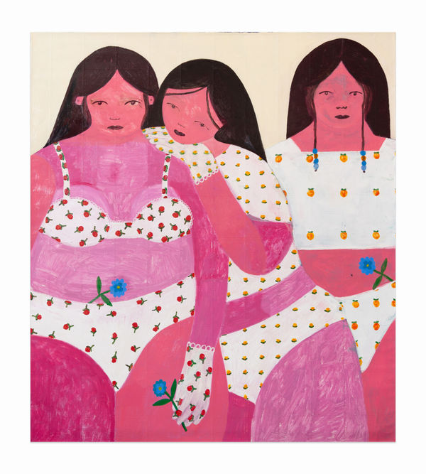 Galina Munroe Les Jardinières , 2023 Oil and collage on canvas 160 x 180 cm