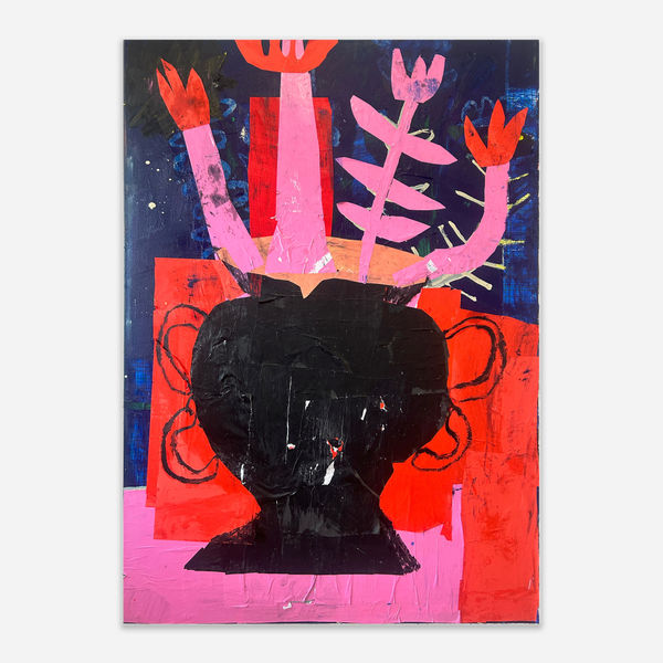 Florence Hutchings Tulips Blooming at Night, 2024 Oil paint and collage on canvas 160 x 105 cm