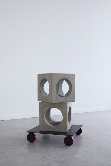 Camilla Løw Machines (Black) , 2020 Concrete, spray paint, steel and weels 72 x 50 x 50 cm