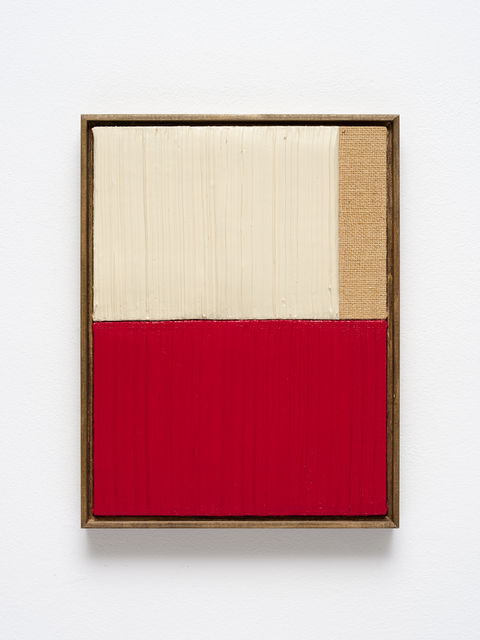 Johnny Abrahams Untitled (White & Red I), 2021 Acrylic and oil on burlap 41 x 31 cm