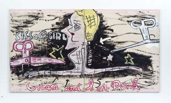 Rose Wylie Sissor Girl, 2017 Oil on canvas 183 x 330 cm